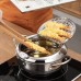 Stainless Steel Tempura Deep Fryer Pot with Thermometer and Oil Drip Rack Lid for Chicken French Fries Fish and Shrimp 2.2L